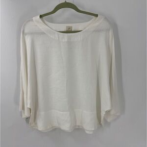J Jill 100% linen white cropped /short Doman bat sleeve Lagenlook top M